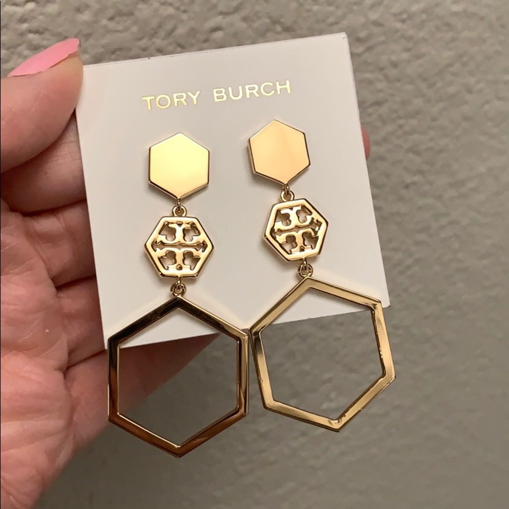 NWT Tory Burch Hex Logo Statement Earrings